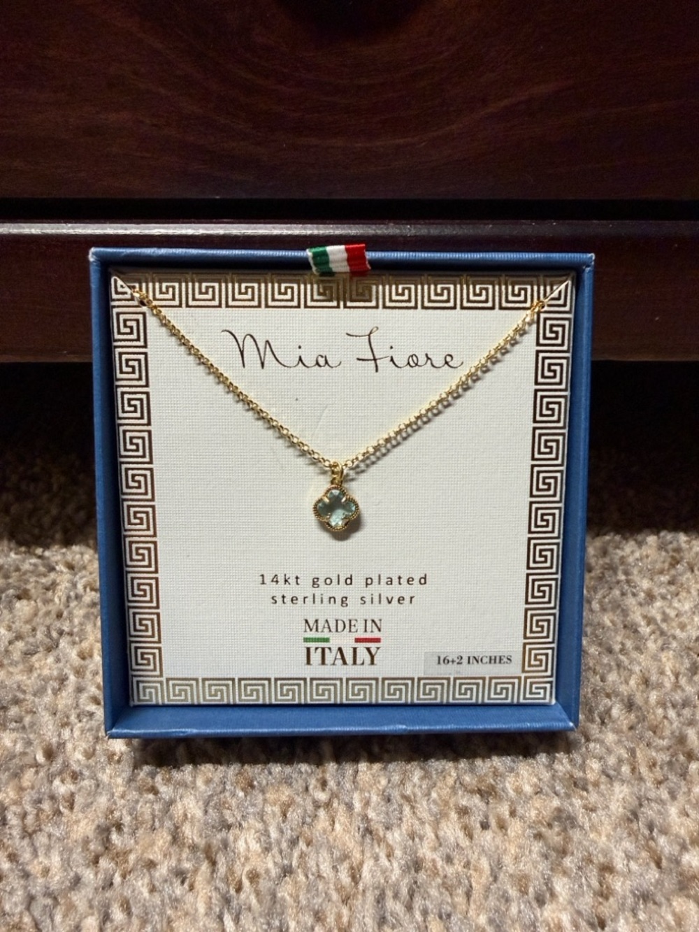 14kt Gold-Plated Mia Fiore Necklace with Blue Gem Pendant